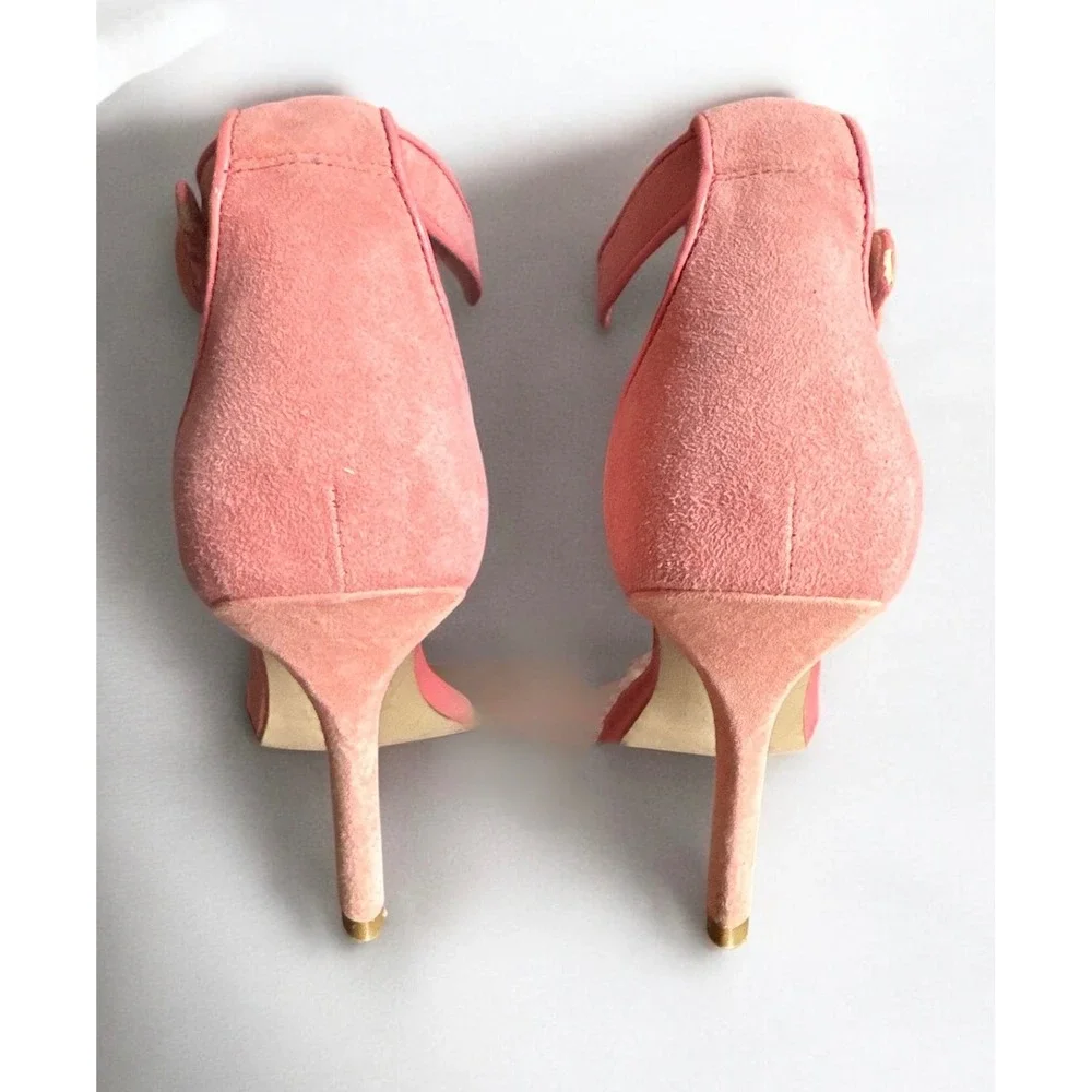 White House Black Market Pink Fabric Leather Ankle Strap Slingbacks‎ Sz 9.5M